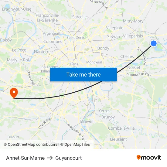 Annet-Sur-Marne to Guyancourt map