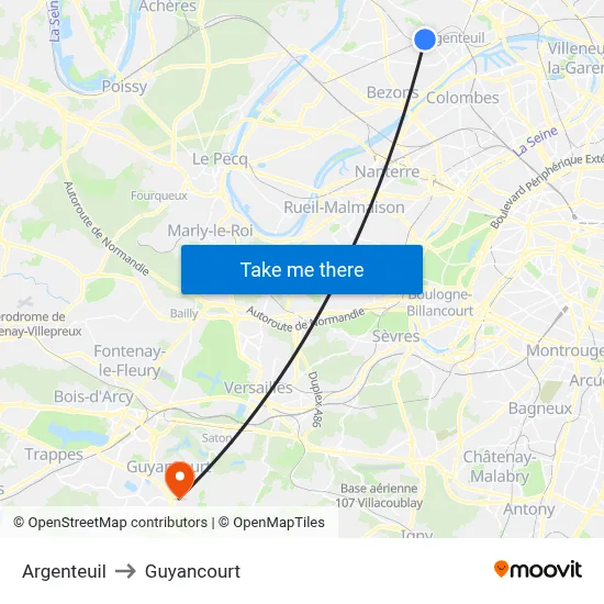 Argenteuil to Guyancourt map