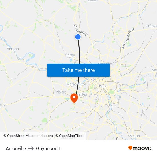 Arronville to Guyancourt map