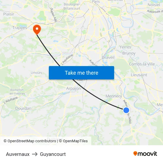 Auvernaux to Guyancourt map