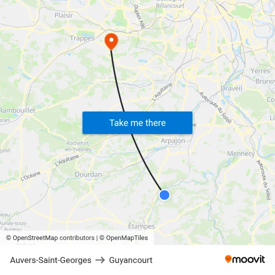 Auvers-Saint-Georges to Guyancourt map