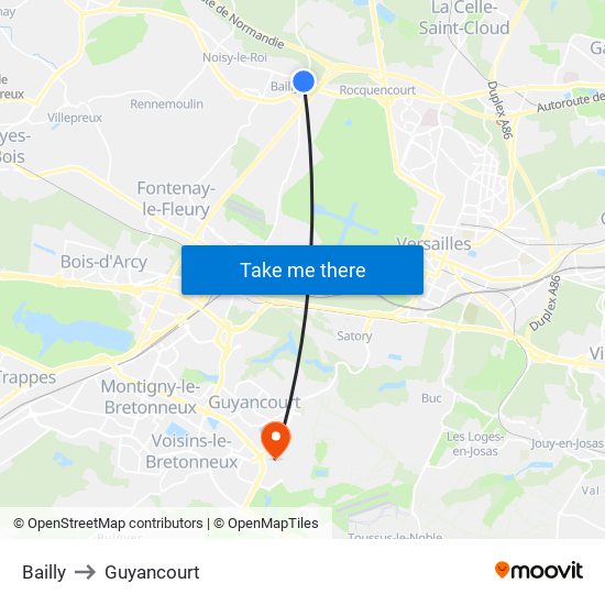 Bailly to Guyancourt map