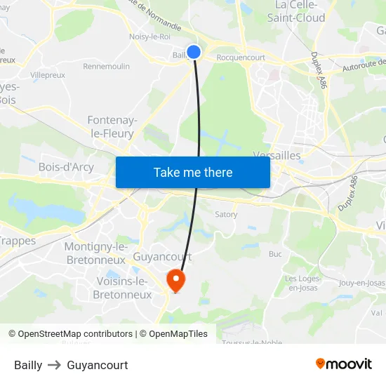 Bailly to Guyancourt map
