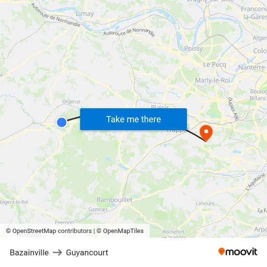 Bazainville to Guyancourt map