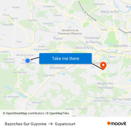 Bazoches-Sur-Guyonne to Guyancourt map