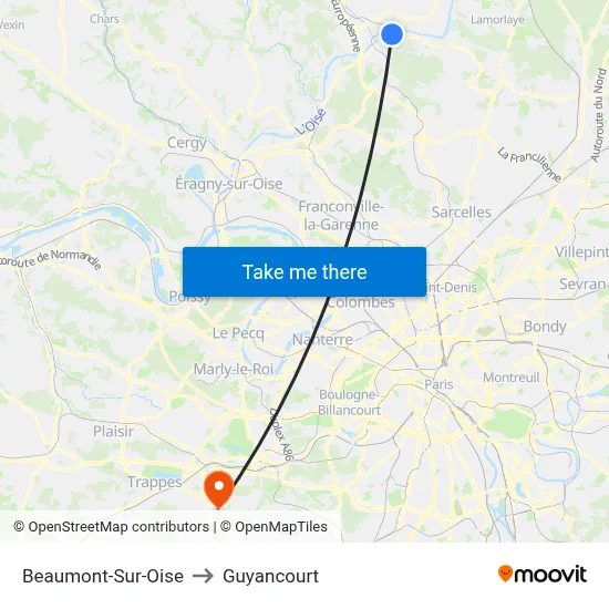 Beaumont-Sur-Oise to Guyancourt map