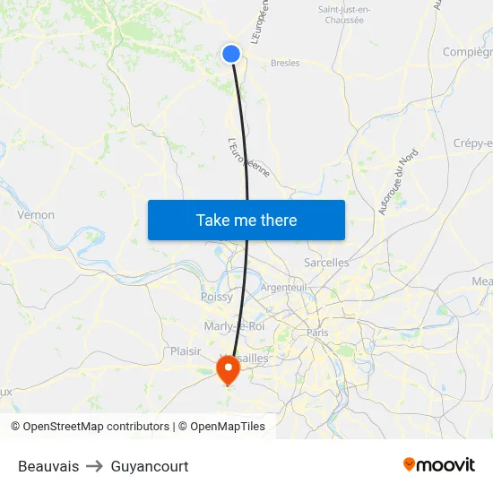 Beauvais to Guyancourt map