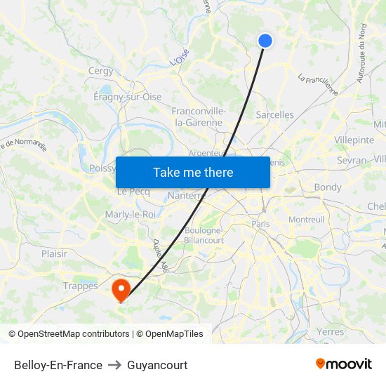 Belloy-En-France to Guyancourt map