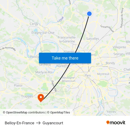 Belloy-En-France to Guyancourt map