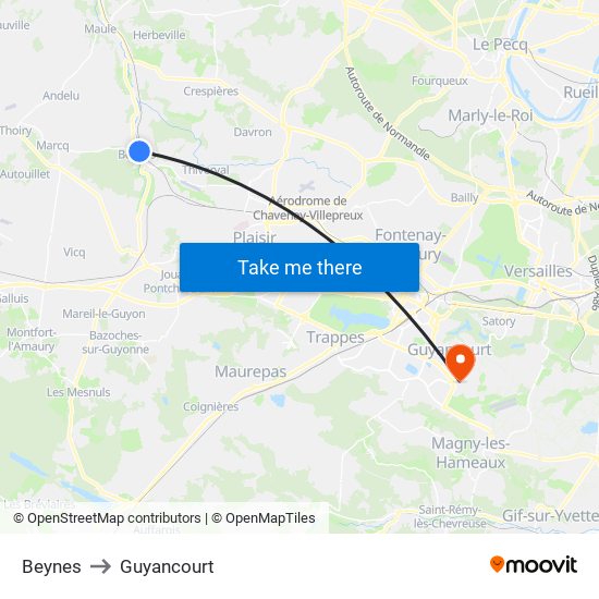 Beynes to Guyancourt map