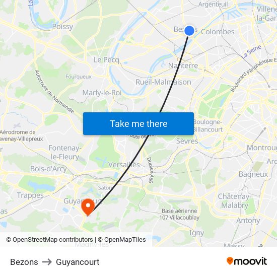 Bezons to Guyancourt map