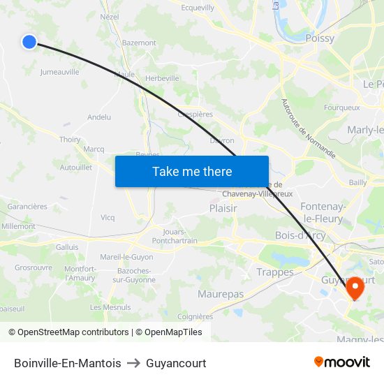 Boinville-En-Mantois to Guyancourt map
