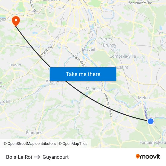 Bois-Le-Roi to Guyancourt map