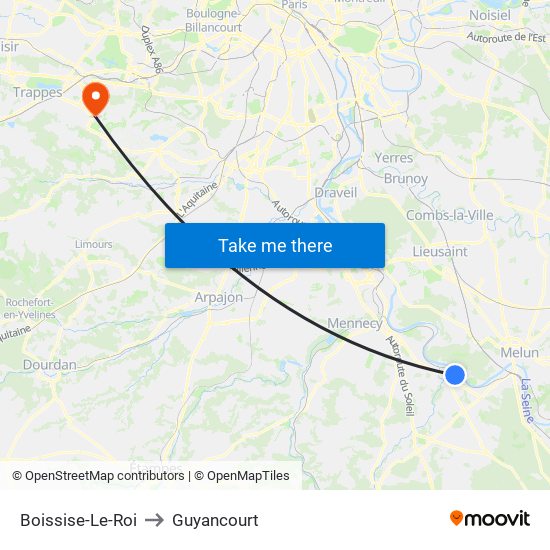 Boissise-Le-Roi to Guyancourt map
