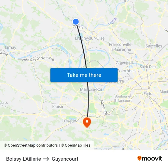Boissy-L'Aillerie to Guyancourt map