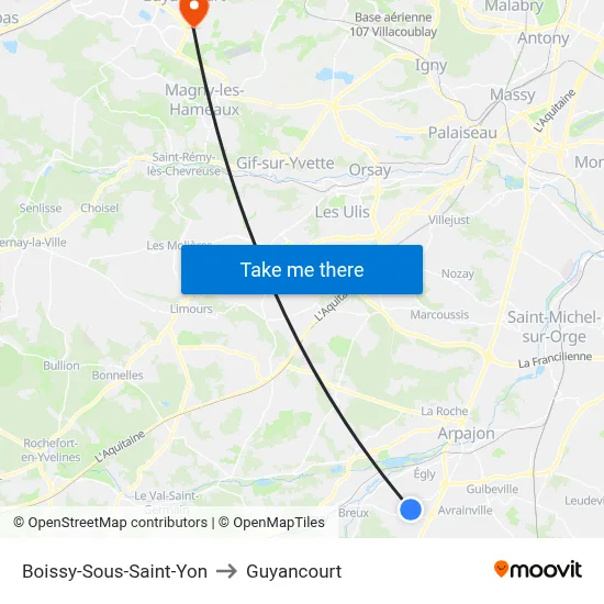 Boissy-Sous-Saint-Yon to Guyancourt map