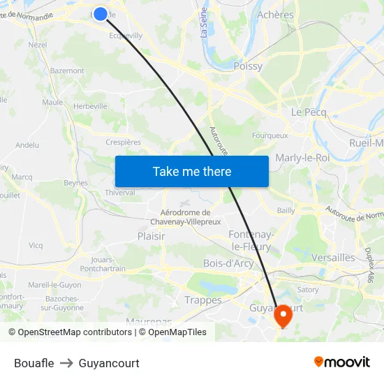Bouafle to Guyancourt map