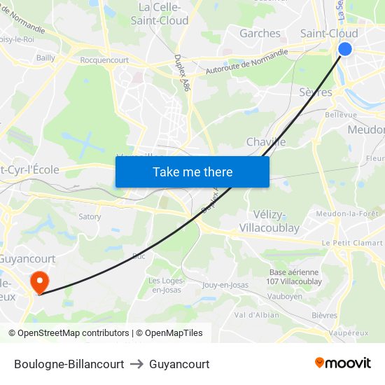 Boulogne-Billancourt to Guyancourt map
