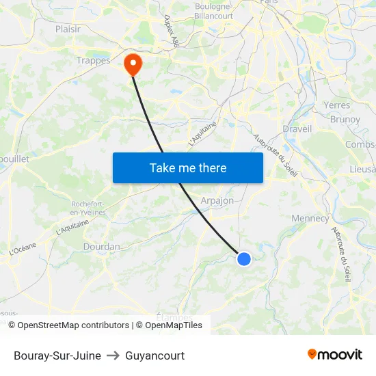 Bouray-Sur-Juine to Guyancourt map