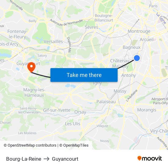 Bourg-La-Reine to Guyancourt map