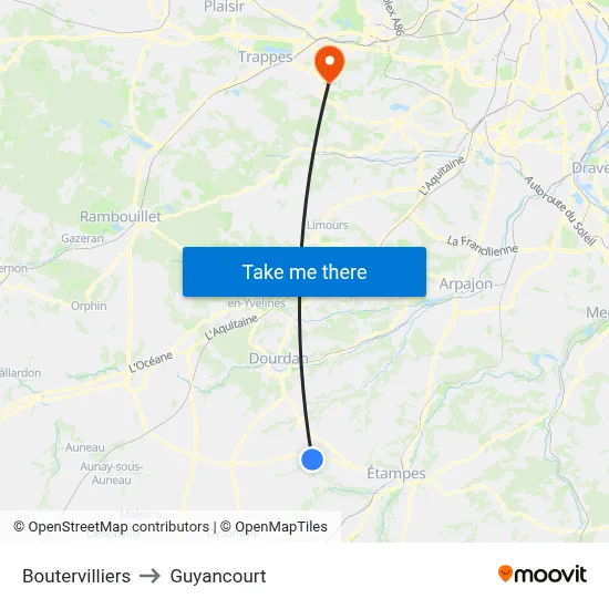 Boutervilliers to Guyancourt map