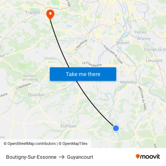 Boutigny-Sur-Essonne to Guyancourt map