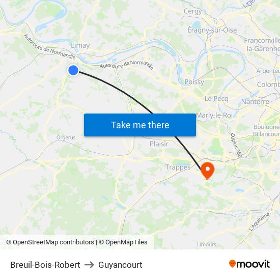 Breuil-Bois-Robert to Guyancourt map