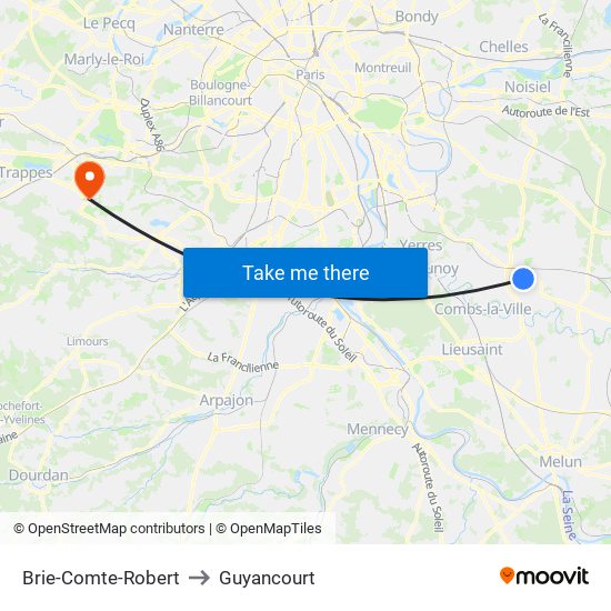 Brie-Comte-Robert to Guyancourt map