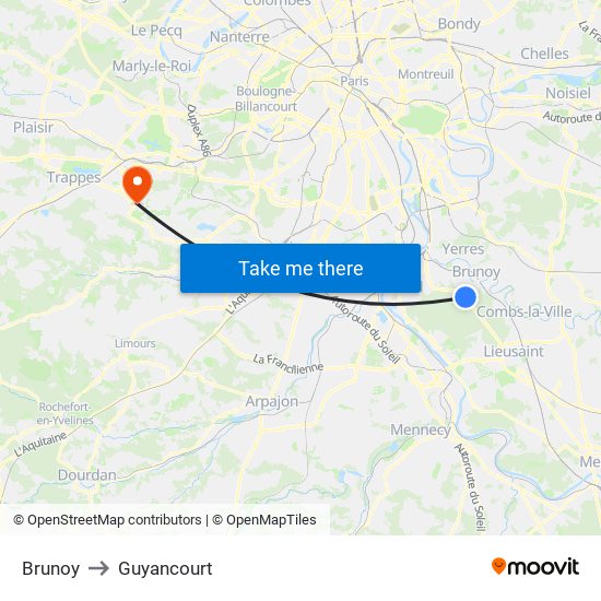 Brunoy to Guyancourt map