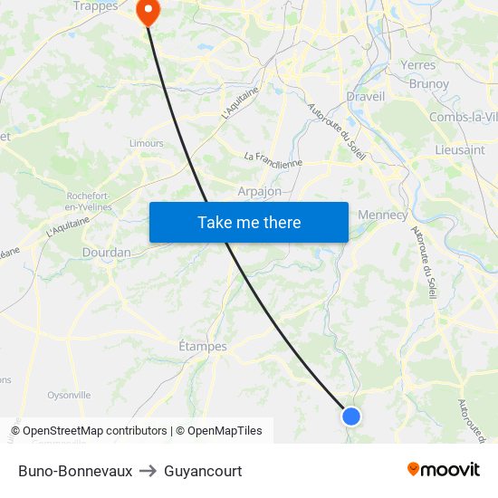 Buno-Bonnevaux to Guyancourt map