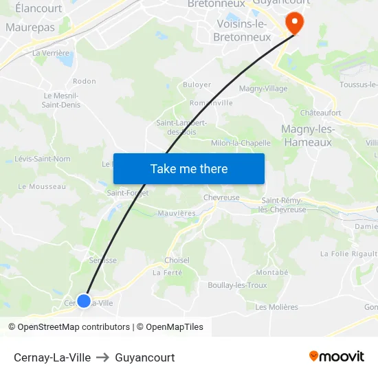 Cernay-La-Ville to Guyancourt map