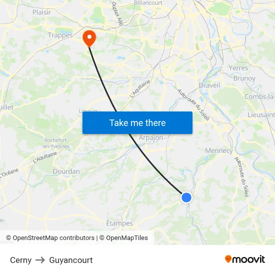 Cerny to Guyancourt map