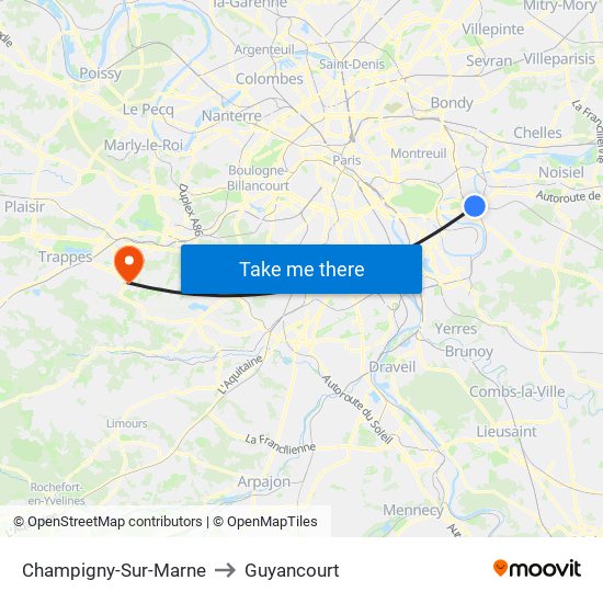 Champigny-Sur-Marne to Guyancourt map