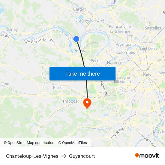 Chanteloup-Les-Vignes to Guyancourt map