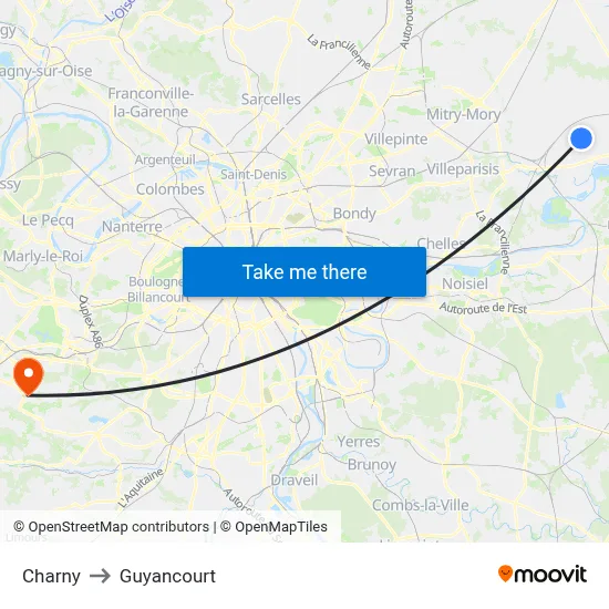 Charny to Guyancourt map