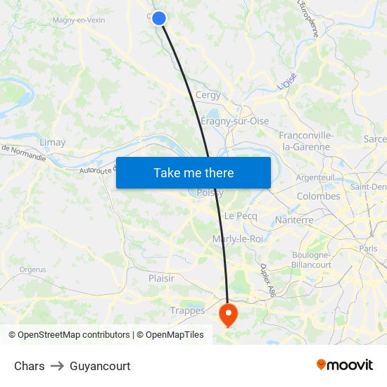 Chars to Guyancourt map