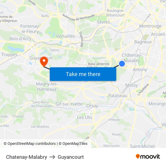 Chatenay-Malabry to Guyancourt map