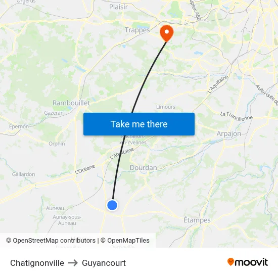 Chatignonville to Guyancourt map