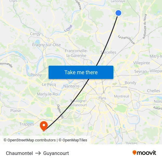 Chaumontel to Guyancourt map