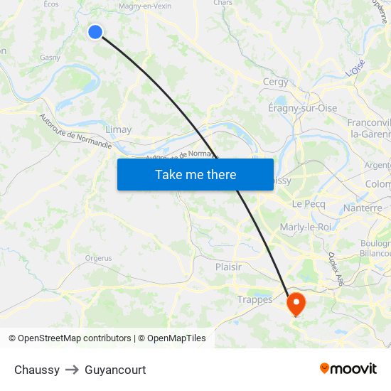 Chaussy to Guyancourt map