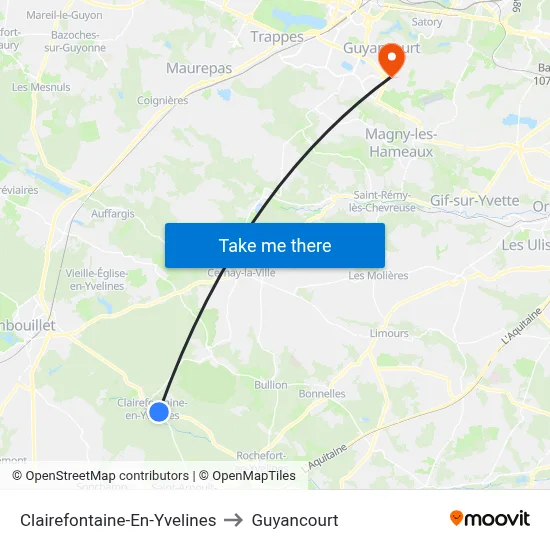 Clairefontaine-En-Yvelines to Guyancourt map