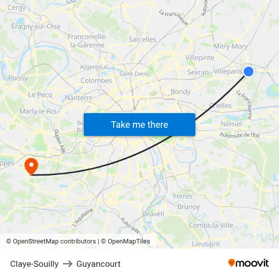 Claye-Souilly to Guyancourt map