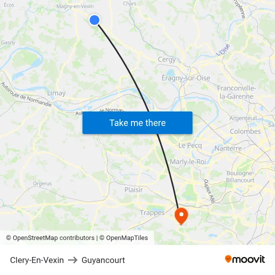 Clery-En-Vexin to Guyancourt map