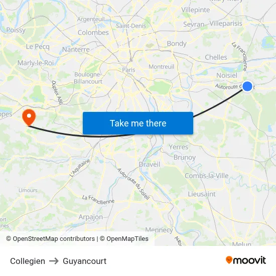 Collegien to Guyancourt map