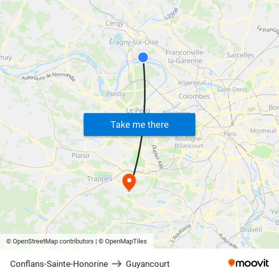 Conflans-Sainte-Honorine to Guyancourt map