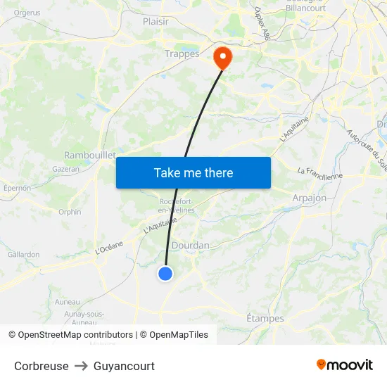 Corbreuse to Guyancourt map