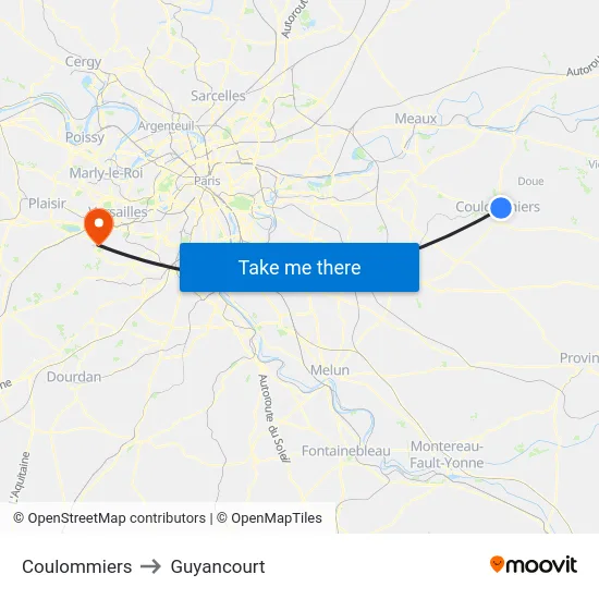 Coulommiers to Guyancourt map
