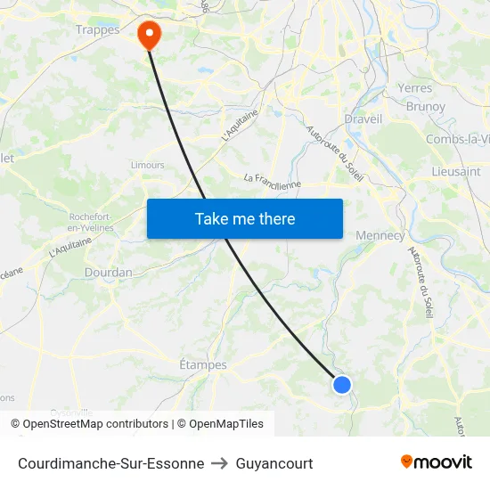 Courdimanche-Sur-Essonne to Guyancourt map