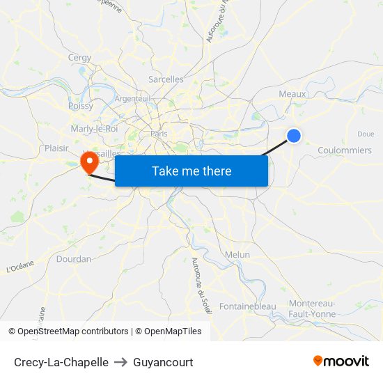 Crecy-La-Chapelle to Guyancourt map