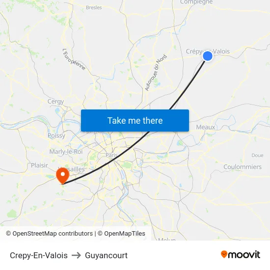 Crepy-En-Valois to Guyancourt map